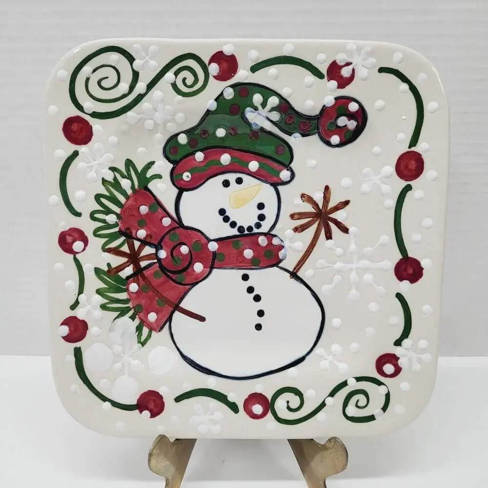 Set of 4 Expressly Yours Textured Snowman Christmas 7 3/4” Square Cookie Plates